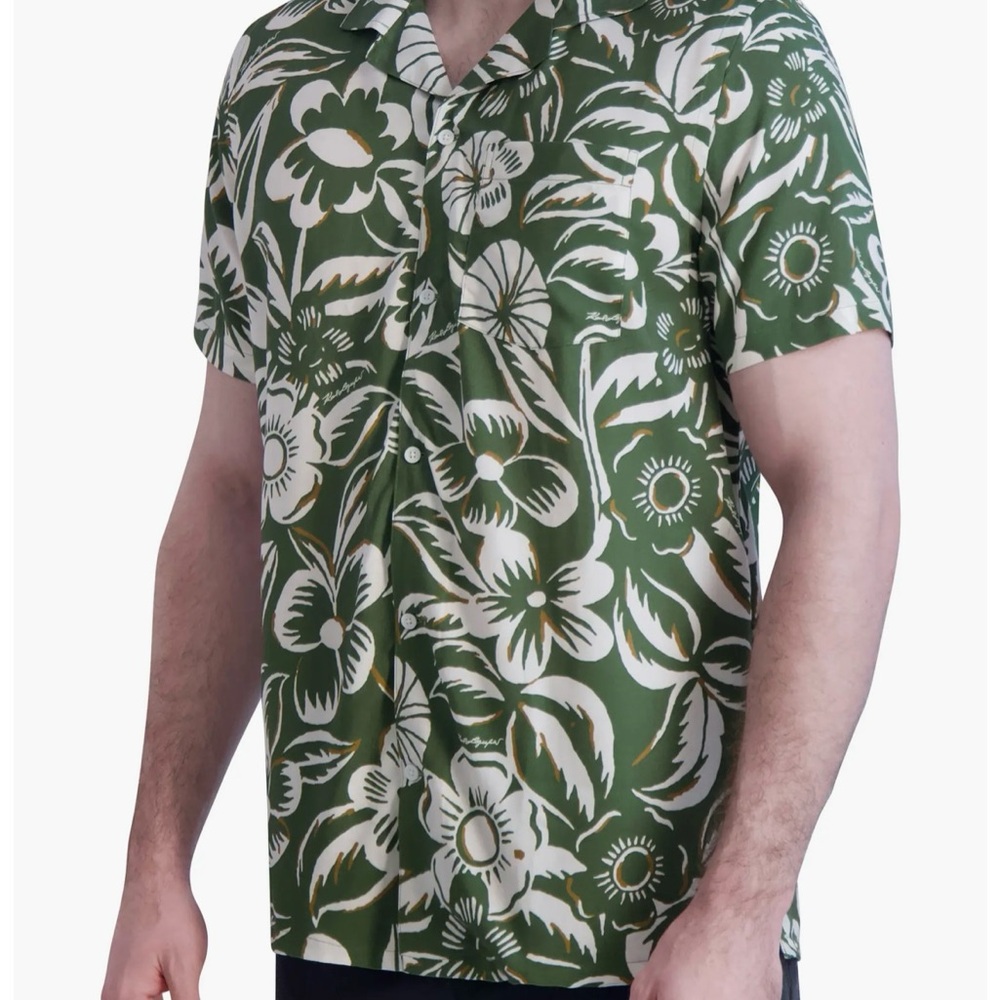 Karl Lagerfeld Green and White Casual Button Down Shirt